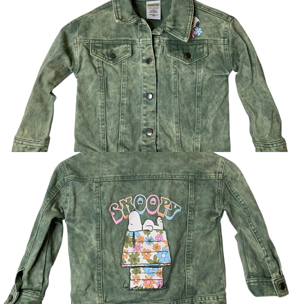 Peanuts Toddler Denim Graphic Jean Jacket Size 4T Snoopy Floral‎ Layers